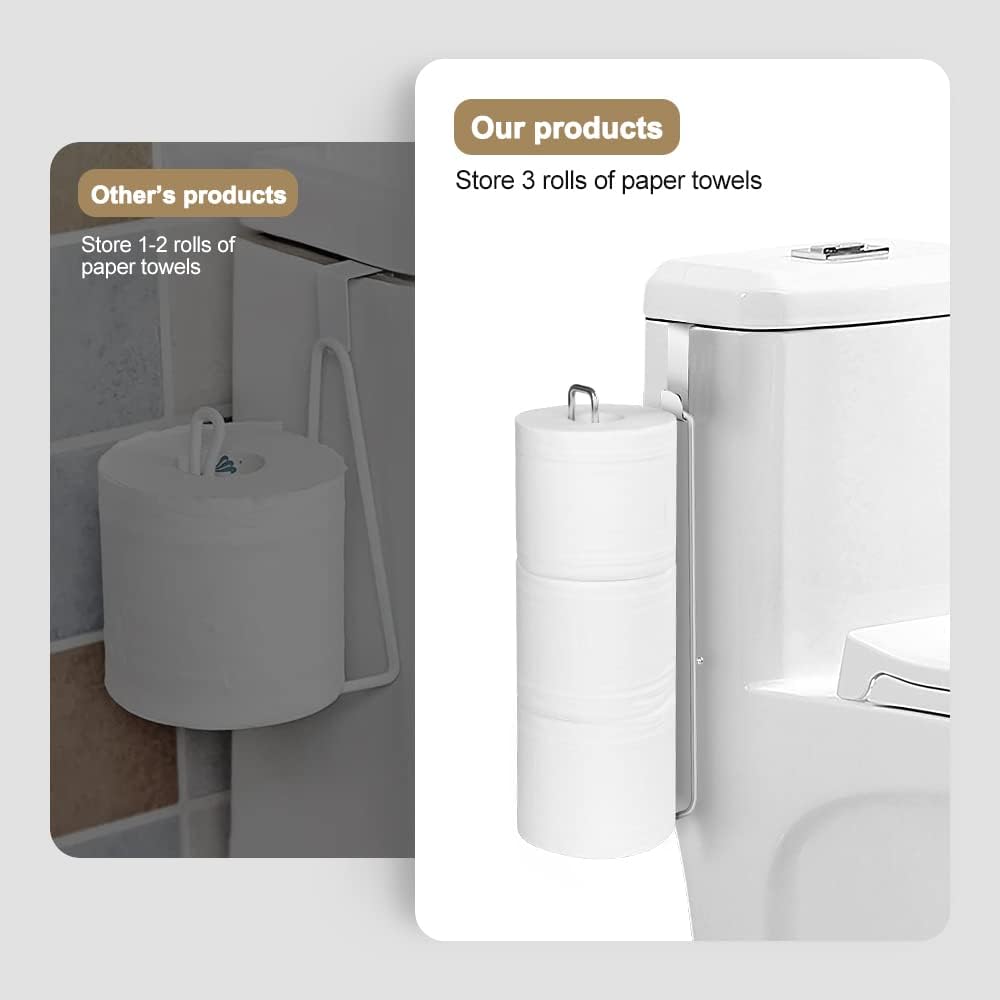 Bathroom Toilet Paper Roll Holder for 3 Roll Tissue, Brushed Nickel,Over The Tank Toilet Paper Holder,Self Adhesive Toilet Paper Holder Storage Wall Mount,Stainless Steel Toliet Paper Holder（2 Pcs）