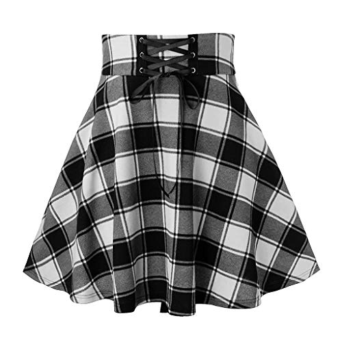 Women's High Waist Plaid Skirts Mini Skirt A-Line Pleated School Girls Short Skirts Casual Skater Tennis Skirt Flared Skirt White