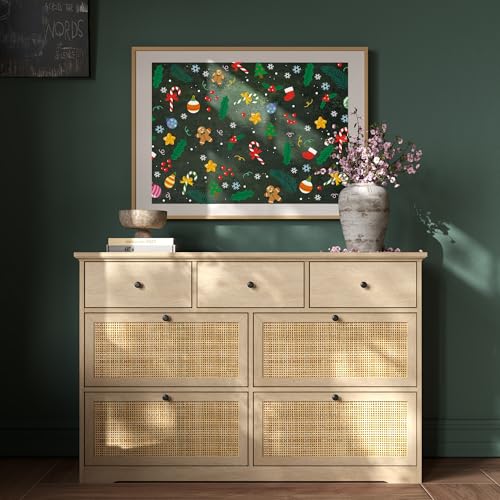 Yechen 47.2'' Wide Modern 7 Drawers Rattan Dresser for Bedroom,