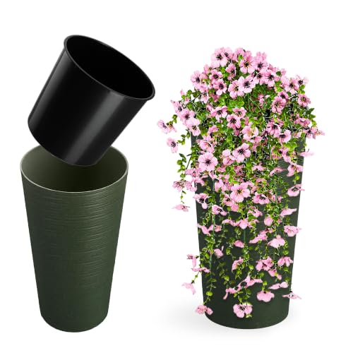KADAX Pflanzkübel mit Innentopf Grün Ø 30 cm, Höhe 57.5 cm – Moderner Pflanztopf mit Einsatz, Blumentopf aus robuster Kunststoff für Innen- und Außenbereich, ideal für Wohnzimmer, Balkon, Büro