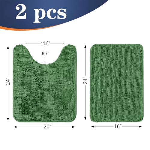 Image of OLANLY Bathroom Rugs Sets 2 Piece, Soft Absorbent Chenille Bath Mats and U-Shaped Contour Toilet Mat Area Rug Set, Machine Washable Bath Carpet, Home Decor Accessories(24 inchx16 inch+24 inchx20 inch, Olive Green)