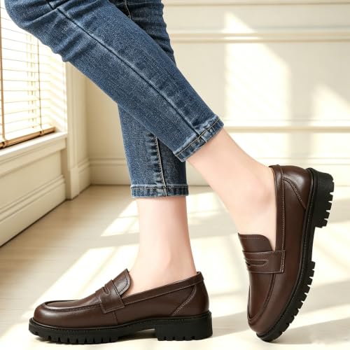 Image of Penny Loafers for Women Dressy Classic Leather Comfortable Non Slip Flats