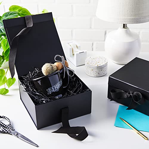 Hallmark Foldable Gift Box Bundle (2 Matching Boxes With Ribbon: Solid Black) For Weddings, Groomsmen Gifts, Engagements, Graduations #TOP1