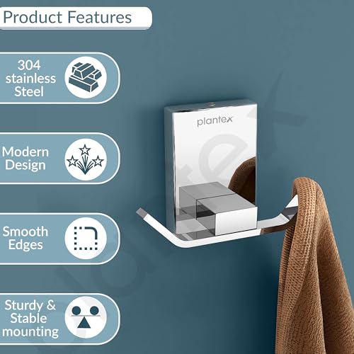 Image of Plantex 304 Grade Stainless Steel Robe Hook /Cloth-Towel Hanger /Bathroom Accessories - Iris (Chrome)