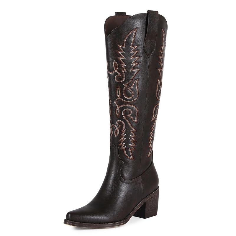 Image of ZJA Cowgirl Knee High Embroidery Pointed Toe Boots for Women