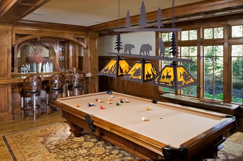 Tochic Rustic Billiard Table Light 3 Lights Vintage Billiard Lights for Over Pool Table, 46.5" Western Pool Table Lights Hanging Fixture Farmhouse Chandelier for Snooker Game Room Man Cave Dining Room - Thumbnail 2