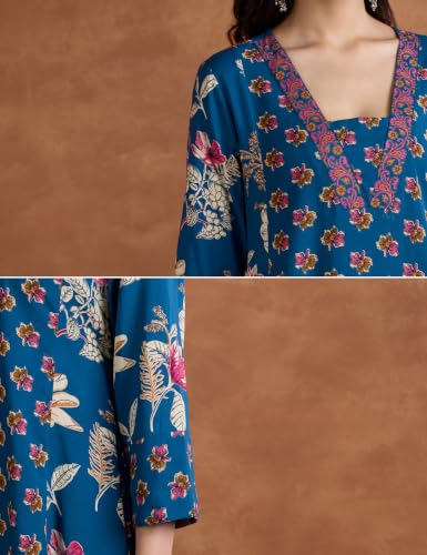 Image of Amazon Brand - Myx Women's Rayon Printed Kurta Set | Regular Fit | with Palazzo & Dupatta (Available in Plus Sizes)