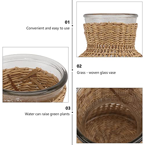 Cabilock Decorative Glass Bottle Rattan Vase Flower Bud Vases With Rattan Weaving Bottle Holder Apothecary Jars Decorative Glass Bottle For Home Balcony Garden Decor M #TOP1