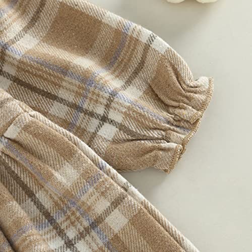 Fall Toddler Infant Baby Girls Plaid Princess Dress Ruffles Long Sleeve Buttons Casual Dress Spring Winter Dress (Khaki, 3-6 Months) #TOP6