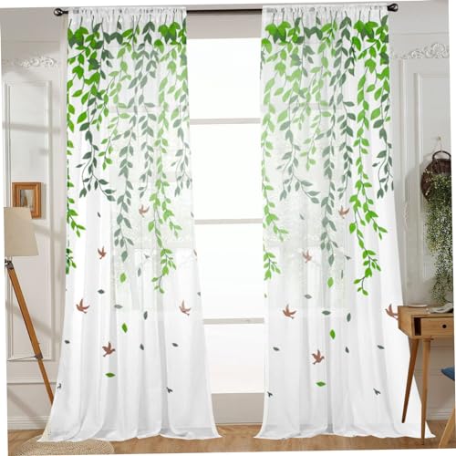 Cortinas de ventana transparentes y verdes, pack de 2 paneles con estampado botánico 2