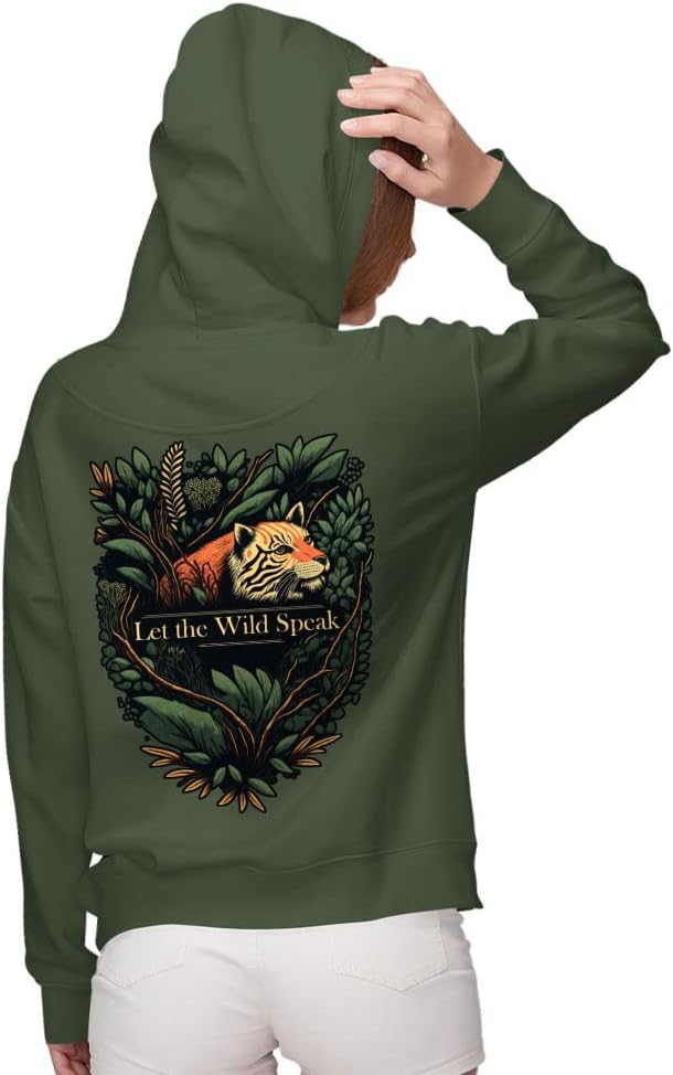 Wild Animal Women's Zip Hoodie - Leaves Hooded Sweatshirt - Cool Design Hoodie