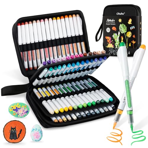 Image of Ohuhu Acrylic Paint Markers Brush Tip: 72 Colors Automatic Ink Control Acrylic Markers High Opacity Paint Pens Waterproof Lightfast for Rock Painting 3D Prints Easter Eggs Wood DIY Crafts- Nahuku