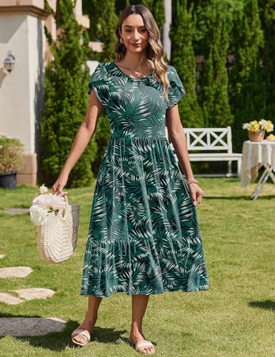 Image of Zeagoo Women Summer Midi A Line Dress Short Sleeve Casual Flowy Tiered Beach Long Sundress with Pockets 2026 Vacation Travel