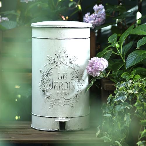 Image of Z&Z ornamentorum Retro Kitchen Trash Can with Lid 15 Liter /4Gallon Gallon and Pedal Round Touchless Garbage Cans with Flower and Bird Patterns Outdoor Trash Can for Kitchen Park Garden