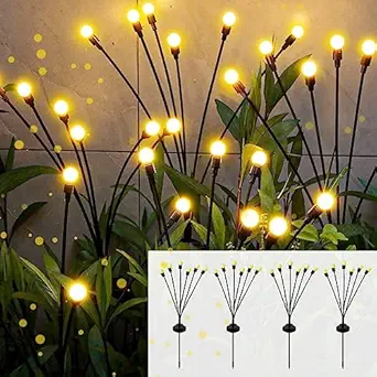New Evening Solar Powered Firefly Lights Outdoor Waterproof, Starburst Swaying Garden Lights, Swaying When Wind Blows Solar Garden Lights Outdoor Decorative String Lights (Warm/6LED.8LED) (6LED, 2)