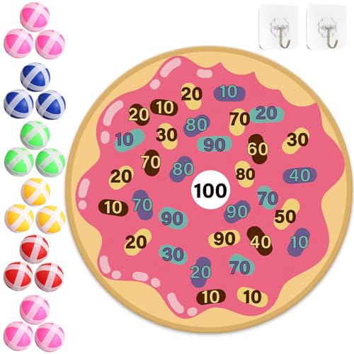 HyDren Donut Party Game 26 Donut Dart Board with 18 Sticky Balls Toys Birthday Party Favors Decorations Spa for Class Indoor Outdoor Game