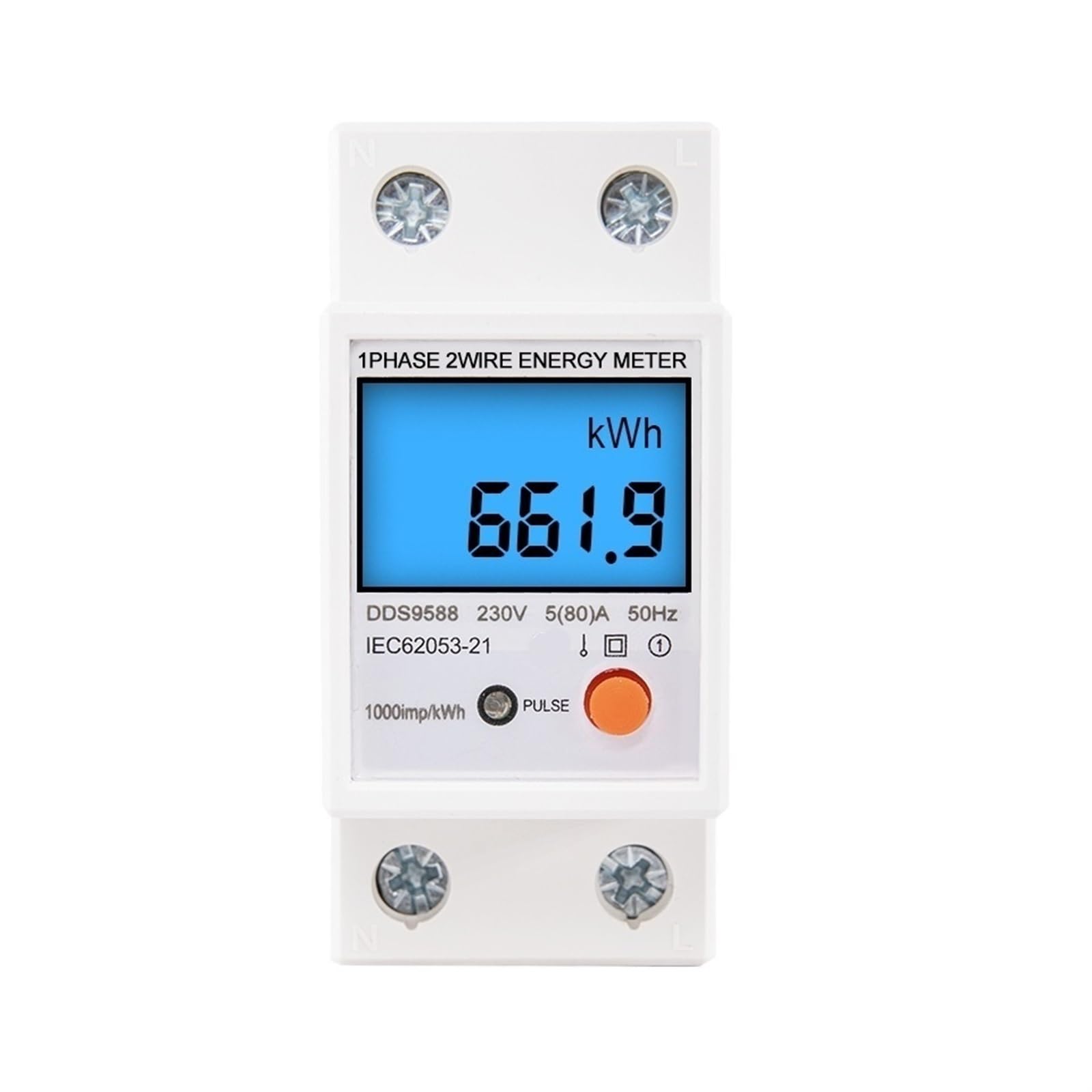 80A 220V Digital Din Rail Single Phase Energy Meter kWh Power Consumption Counter Wattmeter Electronic Reset Zero AC Backlight(Transperant Shell)