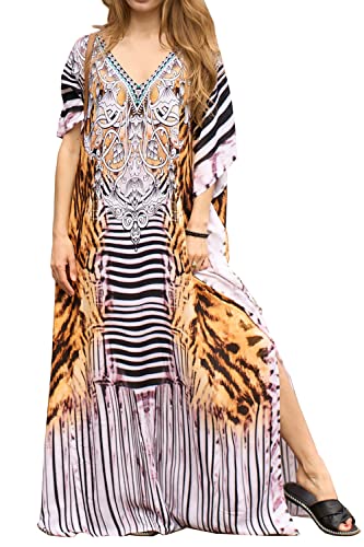 LikeJump Vestido de Playa Kaftan Kimonos Pareos Bohemia Cover Ups para Mujer