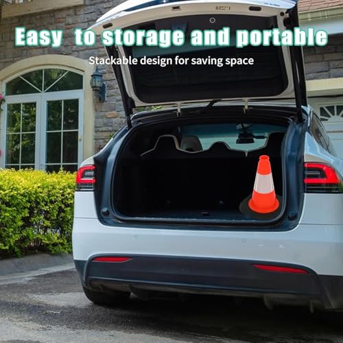 Image of BESEA 4 Pack 12 Inch Red Traffic Cones with 4 Inch Reflective Collar, Heavy Duty PVC Safety Cones with 8.5 x 8.5 Inch Base for Parking, Driving Practice, Sports Training, and Construction