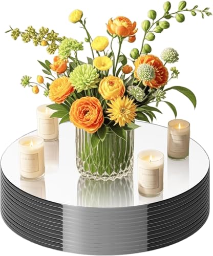 CEUQIESO Confezione da 10 pezzi centrali a specchio rotondi per decorazione da tavolo, 8 acrilico cerchio specchio vassoio candela piatto centrale per decorazione da nozze