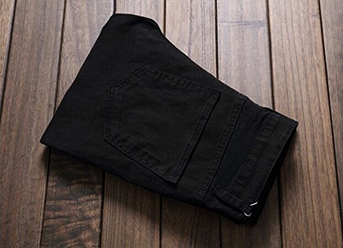 NORAME Calça lápis masculina slim fit vintage com zíper envelhecido stretch rasgado jeans (34, preto