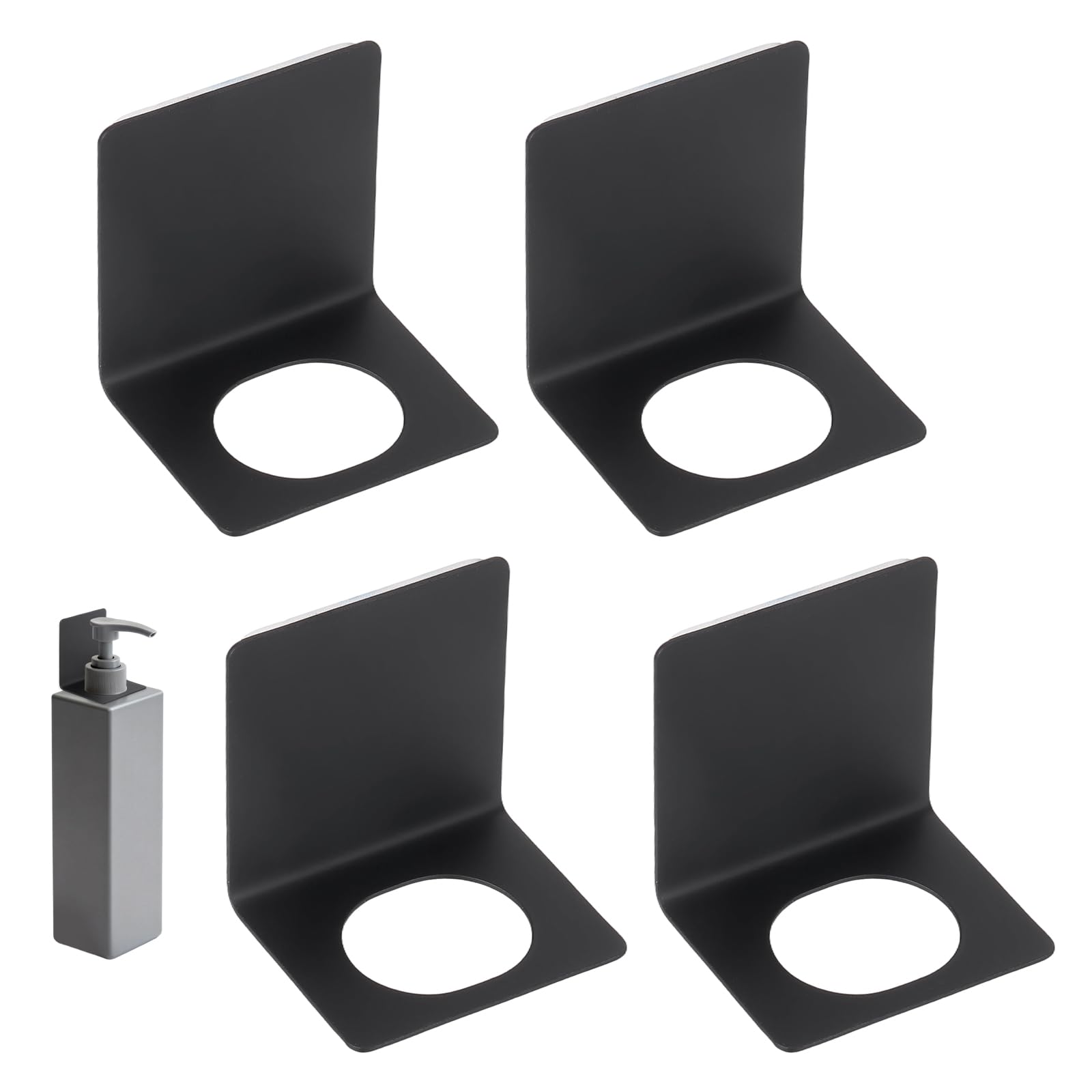 sourcing map 4 Pcs Soap Bottle Dispenser Holder Wall Mount, Shampoo Dispenser Holder Hanging Rack Shampoo Standing Shelf Storage Bracket for Soap Lotion Detergent Shower Gel, Black