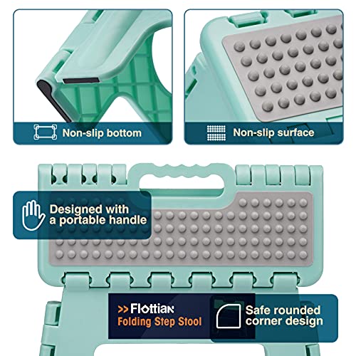 Flottian 13" Folding Step Stool For Adults And Kids Holds Up To 300 Lbs,Non-Slip Folding Stools With Handle, Compact Plastic Foldable Step Stool For Bathroom,Bedroom, Kitchen,Teal,1Pc #TOP3