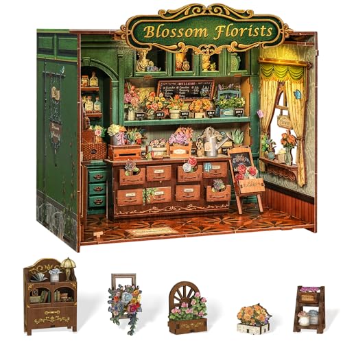 CUTEBEE Book Nook Kit - Maison Miniature a Construire 3D Puzzle Livres en Bois, Décor D'Étagère DIY en pour Bibliothèques & Jardin du Temps, Cadeau Créatif Parfait pour Amoureux(Blossom Florists)