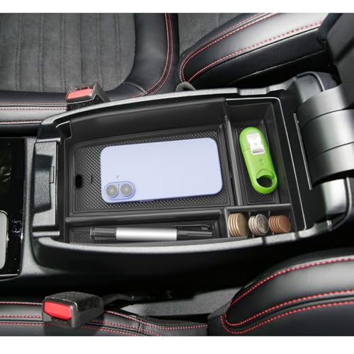 Image of LUWU Center Console Organizer Compatible with Ford Escape 2020-2026 /Bronco Sport 2021-2025 Accessories Armrest Console Storage Box Insert Tray ABS Material Black Coin Container Black