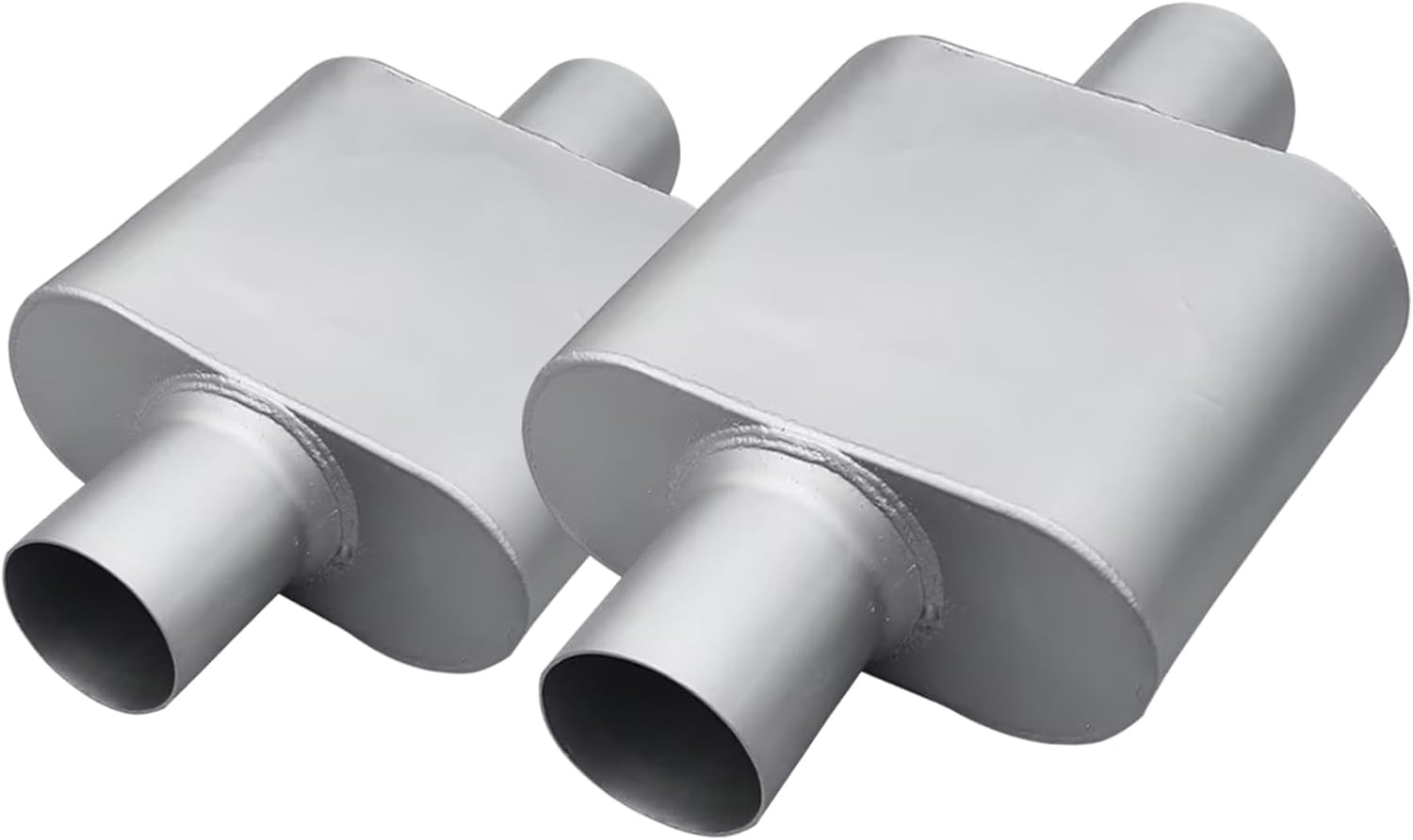 FortisArc 2.5" Universal Single Chamber Mufflers (2 Pack) - Aluminum Coated, Internal Baffle for Aggressive Deep Sound & Noise Reduction