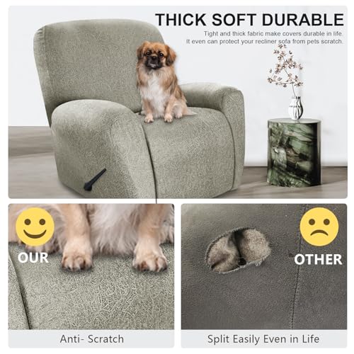 Image of ANARACHON Recliner Chair Covers Leather Look, 4 Pieces Recliner Covers Non Slip, Soft Slipcovers for Large Recliners, Furniture Protector Washable for Pets (1 Seater, 05 Beige)