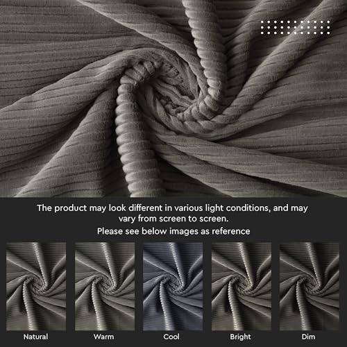 Image of Encasa XO Corduroy Fabric by the Meter, 59 inch Wide Premium 238 GSM Polyester Upholstery & Sewing Material, Soft Ribbed Dark Grey Fabric for Sofa /Cushion Covers, Trousers, Curtains & DIY Crafts