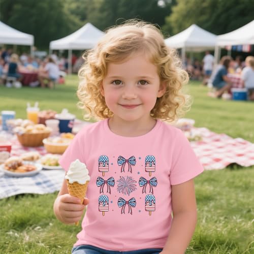 Image of Toddler Girls 4th of July T-Shirt American Flag Popsicle Print Cotton Kids Boys Independence Day Tees