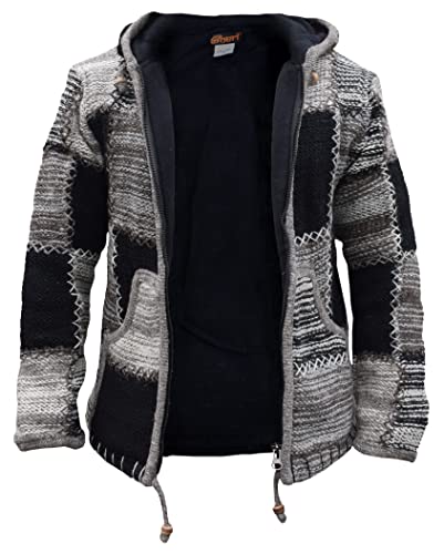 Gheri Mens Woolen Fleece Lined Patchwork Double Knit Boho Jacket