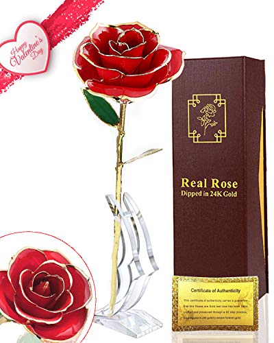 24k Gold Rose, Red Gold Plated Rose 24k Gold Dipped Rose for Her