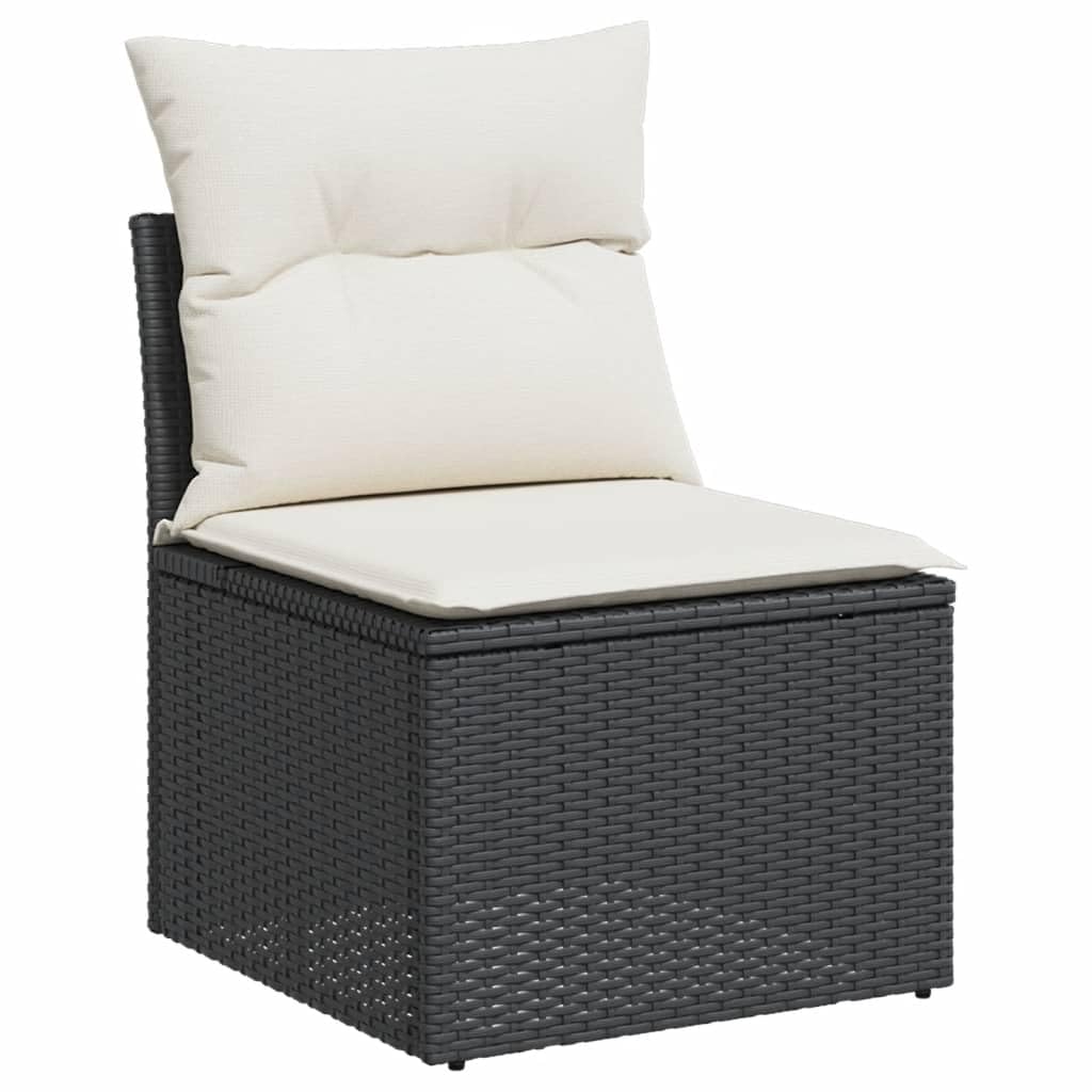 11-TLG. Garten-Sofagarnitur Braun aus Poly Rattan mit Kissen, wetterfestes Garten Möbel Set für Terrasse Balkon und Wintergarten, Lounge Essgruppe mit Tisch, Sofa, Stuhl, Regal