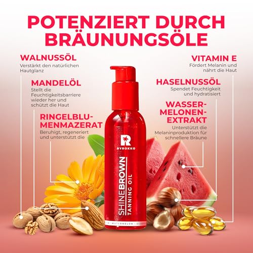 BYROKKO Shine Brown Watermelon Bräunungsbeschleuniger-Öl (145 ml), Bräunungsöl wirksam in der Sonne und im Solarium, superaktives Öl für maximale Bräune 6