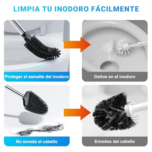 Miniatura 3 de Fowooyeen Escobillas De Baño, Escobilla Wc Silicona, Cepillo Toilet Plana Con Mango De Inoxidable, Cepillo De Limpieza Wc De Pie Montado En La Pared, Negro