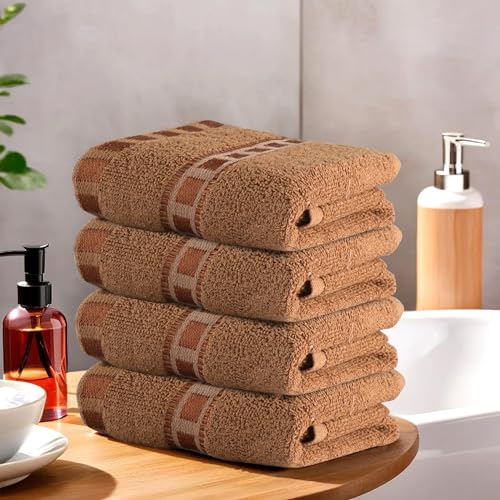 Image of Urbane Home Pack of 4 Cotton Hand /Face Towels for Men & Women | Easily Washable | Workout Gym Napkins for Men | Pocket Towel - Golden