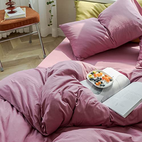 Doneus Jersey Knit Duvet Cover Set Solid Mauve Color Bedding Set Modern Soft Comforter Cover Queen Size Duvet Cover Set 3 Pieces With Zipper Closure, 1 Duvet Cover 90X90 Inches And 2 Pillow Cases #TOP3