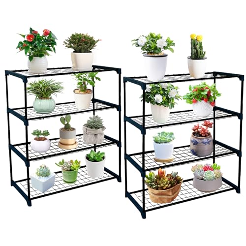 GarveeLife Plant Greenhouse Shelves,4 Tier 2 Pack Plant Display Rack Shelf Stand w/ 72 LBS Weight Capacity,Portable Rustproof Metal Shelf Plant Stand Rack Greenhouse Accessories,35 in x12 in x42 in
