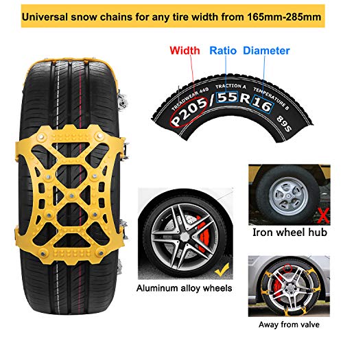 SUPTEMPO Car Snow Chains, 6Pcs Emergency Anti Slip Tire Traction Chains Upgraded TPU Snow Chain for Light Truck/SUV/ATV Winter Universal Tire Security Chains (Tire Width 165-285mm/6.5-11.2'')