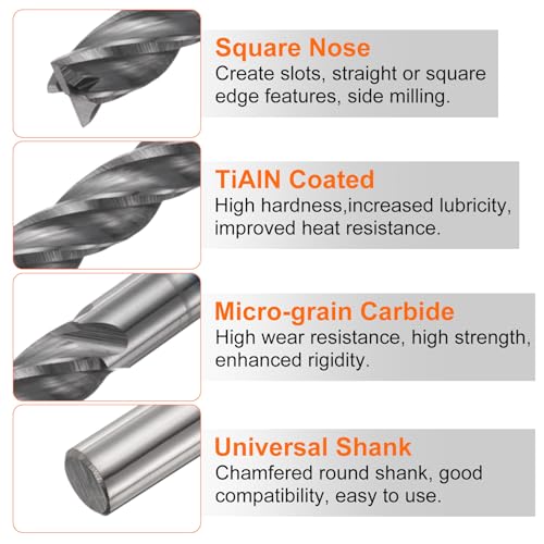 Image of HARFINGTON Carbide Square Nose End Mill Bit 1 /8 inch Cut Dia 4 Flutes TiAlN Coated Milling Cutter for Hardened Steel Metal (1 /8 inch Shank 1 /2 inch Cut Length 1-1 /2 inch Long 45 Degree Helix)