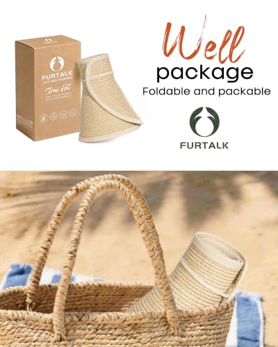 Image of FURTALK Womens Sun Hat with Ponytail Hole Wide Brim Beach Straw Visor