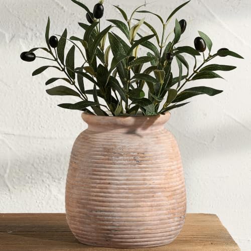 Ceramic Flowers Rustic Vase, Neutral Pottery...