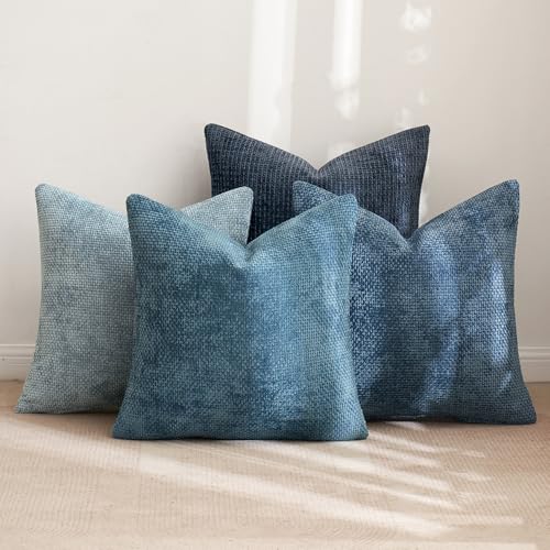MIULEE Pack of 4 Couch Throw Pillow Covers 18x18 Inch Neutral Blue Soft Decorative Chenille Pillow Covers Farmhouse Accent Cushion Covers for Boho Western Home Coastal Decor Sofa Bedroom Living Room - Image 4