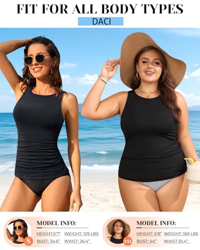 Image of Daci Tankini Tops for Women High Neck Swim Top Tummy Control Bathing Suit Top Modest Swim Tank Top No Bottom