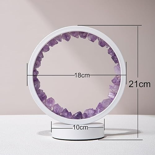 Miniatura 2 de Luz nocturna redonda de cristal natural, diseño de luz de anillo, lámpara de piedra de racimos de cristal energético para equilibrio espiritual,