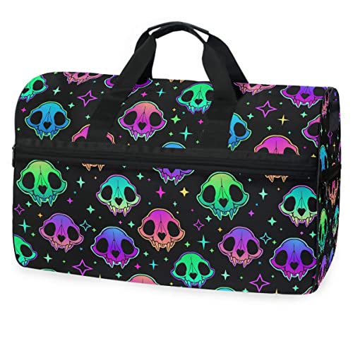 Travel Duffel Bags Rainbow Style Skull Sports Duffel Bag Gym Bag Travel Luggage Overnight Bags for Men Women Duffel Bags with Adjustable Strap for Traveling