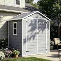 Devoko 6 x 4 FT Plastic Outdoor Storage Shed with Floor, Resin Tool Shed with Window, Outside Waterproof Garden Shed with Lockable Door for Patio, Backyard, Poolside, Light Grey